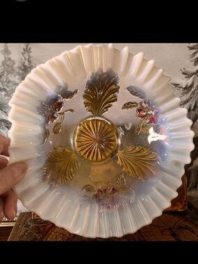 Antique Opalescent Goofus Glass Bowl – Blossom & Palms